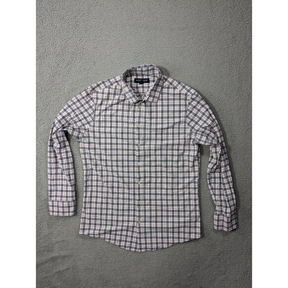 Mizzen and Main Shirt Mens Large Trim Monaco Dress Blue Red Plaid Performance - Picture 1 of 11